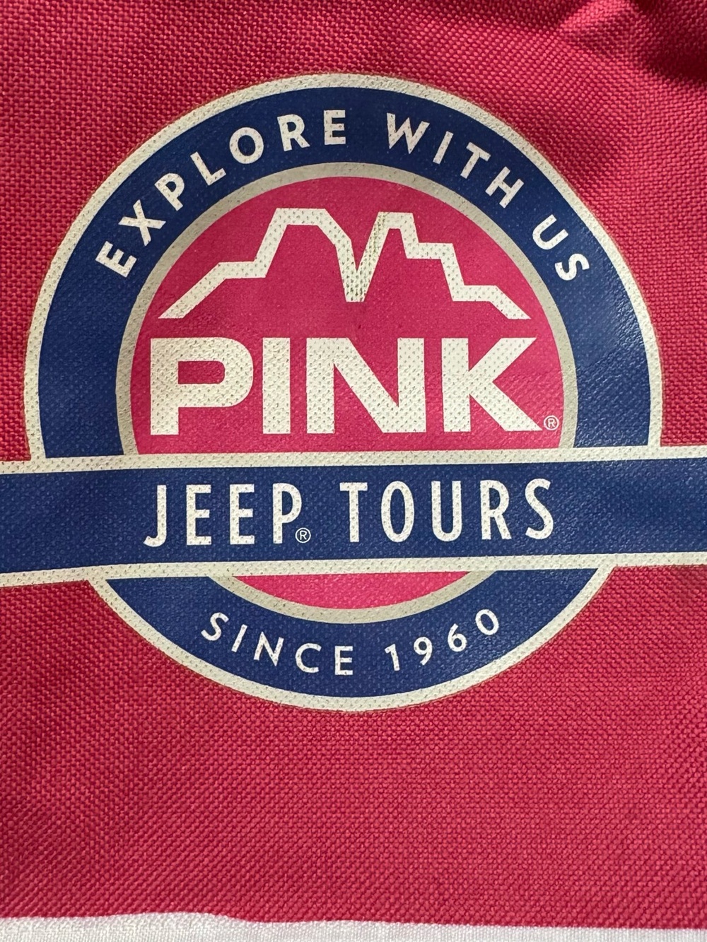 PINK Jeep Tours Logo Backpack Tote in Bright Pink and Navy